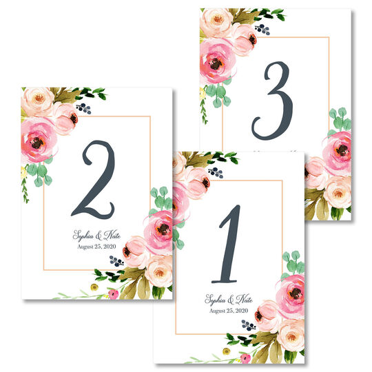 Rose Bunch Table Number Cards